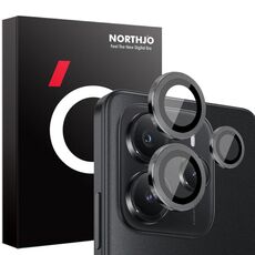 Per Xiaomi Redmi Note 14 5G NORTHJO Pellicola protettiva per obiettivo della fotocamera con anello in metallo CD in vetro temperato (nero)