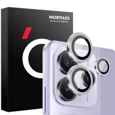 Per Xiaomi Redmi Note 14 5G NORTHJO Pellicola protettiva per obiettivo della fotocamera con anello in metallo CD in vetro temperato (argento)