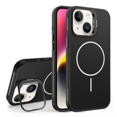 Custodia per iPhone 14 con supporto per obiettivo in silicone organico MagSafe (nero)
