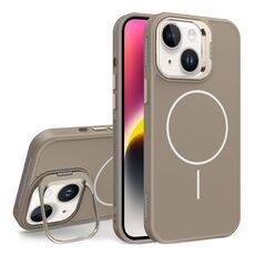 Custodia per iPhone 14 con supporto per obiettivo in silicone organico MagSafe (oro deserto)