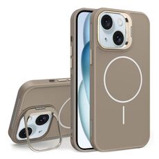 Custodia per iPhone 15 con supporto per obiettivo in silicone organico MagSafe (oro deserto)