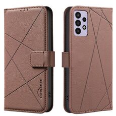 Custodia in pelle con motivo geometrico RFID per Samsung Galaxy A72 (marrone)