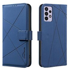 Custodia in pelle con motivo geometrico RFID per Samsung Galaxy A72 (blu)