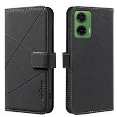 Custodia in pelle con motivo geometrico RFID per Motorola Moto G35 5G (nera)