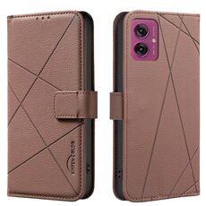 Custodia in pelle con motivo geometrico RFID per Motorola Moto G55 5G (marrone)
