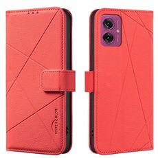 Custodia in pelle con motivo geometrico RFID per Motorola Moto G55 5G (rossa)