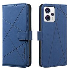 Custodia in pelle con motivo geometrico RFID per Motorola Moto G73 5G (blu)