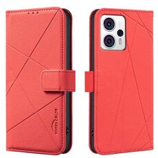 Custodia in pelle con motivo geometrico RFID per Motorola Moto G73 5G (rossa)