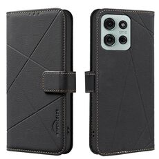 Custodia in pelle con motivo geometrico RFID per Motorola Moto G75 (nera)