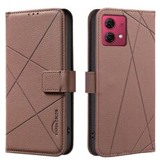 Custodia in pelle con motivo geometrico RFID per Motorola Moto G84 5G (marrone)