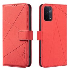 Custodia in pelle con motivo geometrico RFID per OPPO A74 5G / A93 5G / A54 5G (rossa)