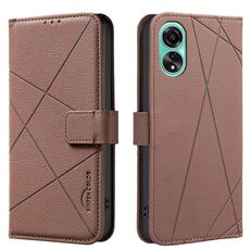 Custodia in pelle con motivo geometrico RFID per OPPO A78 4G (marrone)
