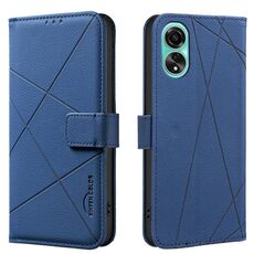 Custodia in pelle con motivo geometrico RFID per OPPO A78 4G (blu)