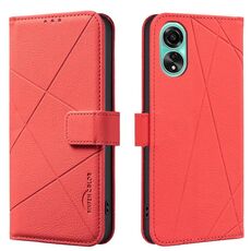 Custodia in pelle con motivo geometrico RFID per OPPO A78 4G (rossa)