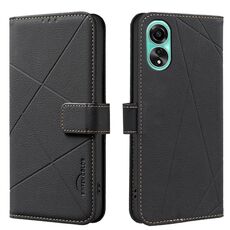 Custodia in pelle con motivo geometrico RFID per OPPO A78 4G (nera)