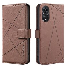 Custodia in pelle con motivo geometrico RFID per OPPO A78 5G (marrone)