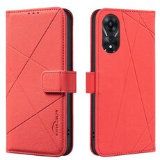 Custodia per telefono in pelle con motivo geometrico RFID per OPPO A78 5G (rossa)