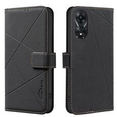 Custodia in pelle con motivo geometrico RFID per OPPO A78 5G (nera)