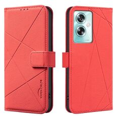 Custodia per telefono in pelle con motivo geometrico RFID per OPPO A79 5G (rossa)