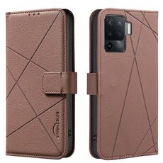 Custodia in pelle con motivo geometrico RFID per OPPO A94 4G / Reno5 F / F19 Rro (marrone)