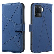 Custodia per telefono in pelle con motivo geometrico RFID per OPPO A94 4G / Reno5 F / F19 Rro (blu)