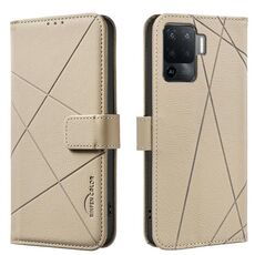 Custodia per telefono in pelle con motivo geometrico RFID per OPPO A94 4G / Reno5 F / F19 Rro (beige)