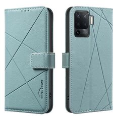 Custodia per telefono in pelle con motivo geometrico RFID per OPPO A94 4G / Reno5 F / F19 Rro (verde)