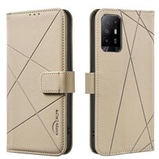 Custodia in pelle con motivo geometrico RFID per OPPO A94 5G / F19 Pro+ / Reno5 Z 5G (beige)