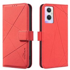 Custodia per telefono in pelle con motivo geometrico RFID per OPPO A96 5G / Reno7 Z (rossa)