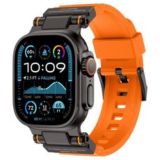 Cinturino in silicone Explorer con connettore metallico per Apple Watch 42/44/45/46/49 mm (nero/arancione)