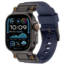 Cinturino in silicone Explorer con connettore metallico per Apple Watch 42/44/45/46/49 mm (nero e blu)