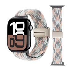 Cinturino per Apple Watch 46mm / 49mm / 45mm / 44mm con fibbia magnetica intrecciata (grigio rosa blu)