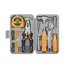 Set di attrezzi manuali per riparazioni multifunzionali, ferramenta per la casa, stile: 19 pezzi/set, giallo.