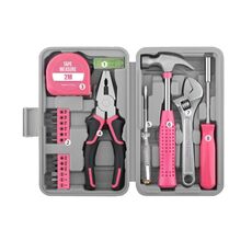 Set di attrezzi manuali per riparazioni multifunzionali, ferramenta per la casa, stile: 19 pezzi/set, rosa