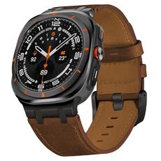 Cinturino in pelle Crazy Horse per Samsung Galaxy Watch Ultra 47mm (nero marrone + fibbia nera)