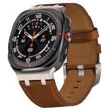 Cinturino in pelle Crazy Horse per Samsung Galaxy Watch Ultra 47mm (rosso-marrone + fibbia in titanio)