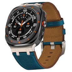 Cinturino in pelle Crazy Horse per Samsung Galaxy Watch Ultra 47 mm (blu scuro + fibbia in titanio)