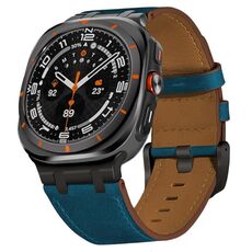 Cinturino in pelle Crazy Horse per Samsung Galaxy Watch Ultra 47mm (blu scuro + fibbia nera)