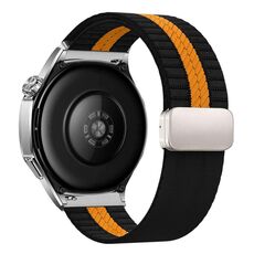 Cinturino per orologio in nylon con fibbia magnetica a righe da 22 mm (nero e arancione)