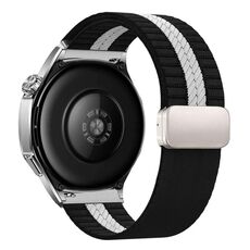 Cinturino per orologio in nylon con fibbia magnetica a righe da 22 mm (nero e bianco)