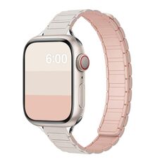 Cinturino per Apple Watch da 46 mm / 49 mm / 45 mm / 44 mm in silicone magnetico sottile a forma di I con tre perle (luce stellare con sabbia rosa)