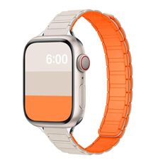 Cinturino per Apple Watch da 42 mm / 41 mm / 40 mm / 38 mm con cinturino magnetico sottile a forma di I a tre perle in silicone (lucentezza stellare e arancione)