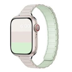 Cinturino per Apple Watch da 42 mm / 41 mm / 40 mm / 38 mm con cinturino magnetico sottile a forma di I a tre perle in silicone (lucentezza stellare con menta)