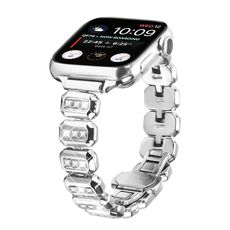 Cinturino per Apple Watch da 46 mm / 49 mm / 45 mm / 44 mm con fibbia a farfalla e piccoli diamanti quadrati (argento)
