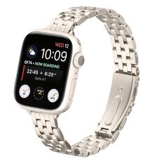 Cinturino in acciaio con fibbia a fionda per Apple Watch da 42 mm / 41 mm / 40 mm / 38 mm (Starlight)