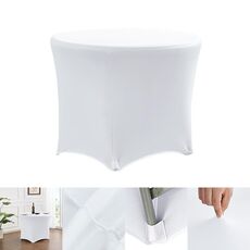 Copritavolo rotondo elasticizzato semplice e moderno per hotel, banchetti nuziali, copritavolo rotondo grande con quattro angoli, dimensioni: 122x75 cm (bianco)