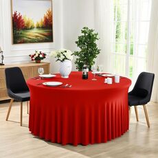 Tovaglia elastica in poliestere da 4 piedi, per banchetti nuziali, decorazioni per feste, tovaglia rotonda per ufficio (rossa)