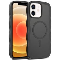 For iPhone 12 Skin Feel Wave Texture MagSafe Phone Case(Black)