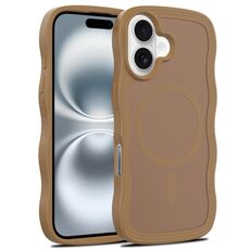 For iPhone 16 Skin Feel Wave Texture MagSafe Phone Case(Brown)