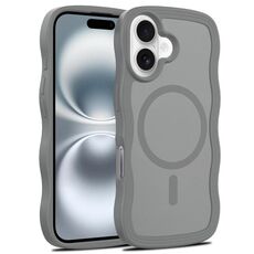 For iPhone 16 Skin Feel Wave Texture MagSafe Phone Case(Grey)